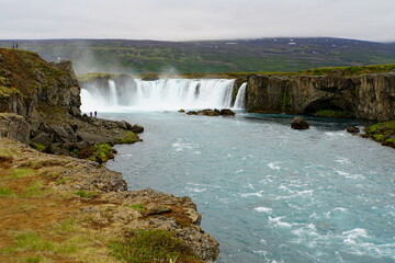 Beautiful blue waterfall of Godafoss, Iceland in the summer