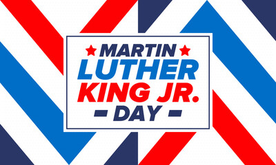 Martin Luther King, Jr. Day. Celebrated annual in United States in January, federal holiday. African American Rights Fighter. Patriotic american elements. Poster, card, banner, background. Vector
