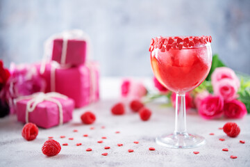 Red Valentine's day cocktail in a glass