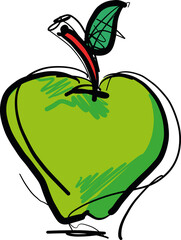 Hand drawn Green apple fruit