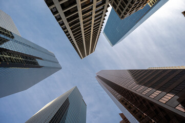 Fototapeta na wymiar Looking up at office towers in Calgary Alberta. 