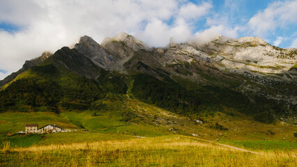 landscape with sky , col des aravis , France. Ferme laitière 