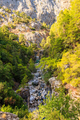 View of a mountain river in Goynuk canyon in Antalya province, Turkey. View from above