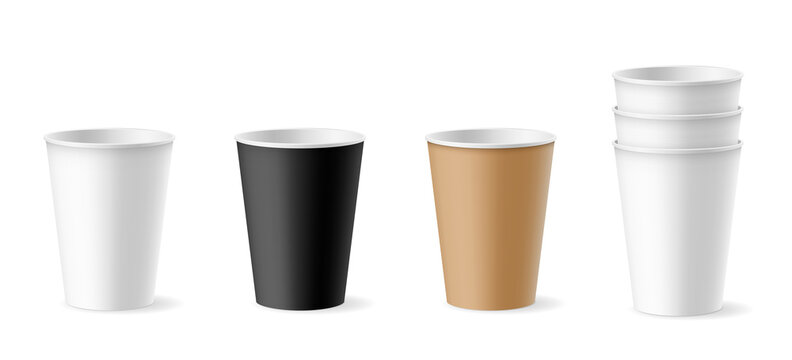 Set of disposable cups for takeaway coffee or tea template and editable for branding and label
