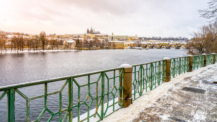 Fototapeta premium Winter Prague Panoramic Cityscape