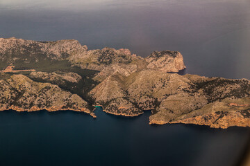 Aerial shot of the beautiful islands in Mallorca Desde el Aire, Islas Baleares in Spain