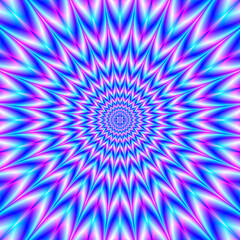 Centre Point Pulse in Blue and Pink / A digital fractal work with a 24 point geometric star flower design in blue, pink, white and violet. - 406524650