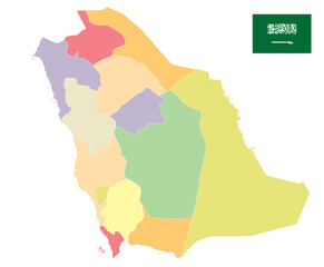 Saudi Arabia Map Administrative Divisions - Cut On White - No text