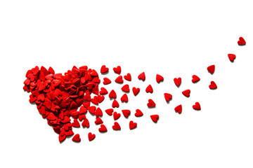 Red heart splitting into many little hearts.