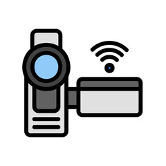 Camcorder icon vector illustration in filled line style about internet of things for any projects