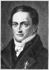 Portrait of Johann Friedrich Herbart - a German philosopher, psychologist and founder of pedagogy as an academic discipline. Illustration of the 19th century. Germany. White background.