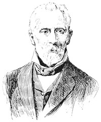 Portrait of Adolf Philipp Wilhelm Bastian - a German ethnographer, traveler and philosopher. Illustration of the 19th century. Germany. White background.