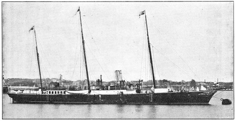 Fototapeta premium SMS Grille - an aviso of the Prussian Navy built in France in 1857. Illustration of the 19th century. Germany. White background.