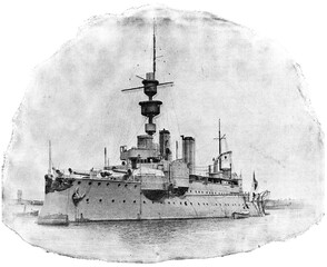 SMS Aegir (1895) - the second and final member of the Odin class of coastal defense ships built for the Imperial German Navy. Illustration of the 19th century. Germany. White background.