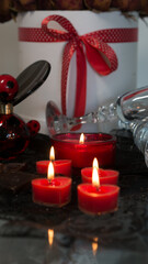 valentine background of wine, chocolate and red candles
