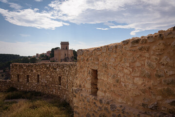 Landscape with the fortified city of Alarcon with its watchtowers and the castle on top of the hill...