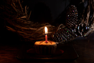 cake with a candle, background for birthday greetings