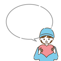 ハートを持つ若い男性のイラスト　吹き出し付き