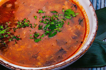 Soup with vegetables and seafood