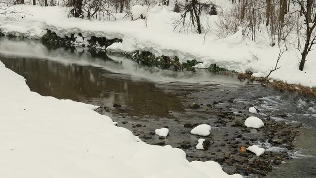 冬の渓流　雪解け水