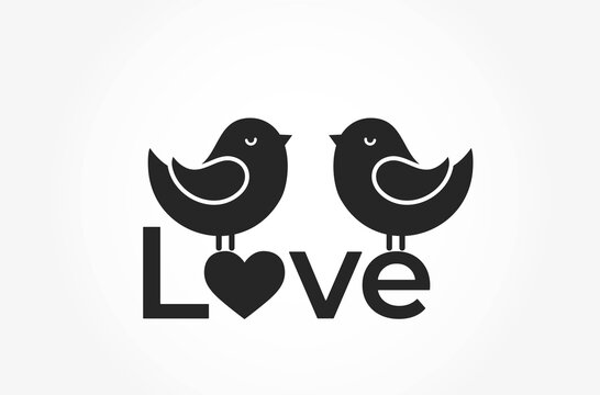 birds on love word icon. couple in love symbol. valentines design element