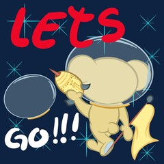 Illustration vector cute teddy bear with space suit and text for fashion design or other products.