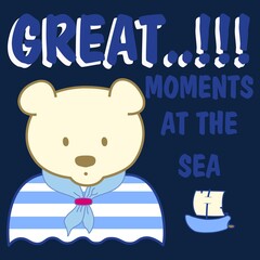 Illustration vector cute teddy bear marine with boat for fashion design or other products.