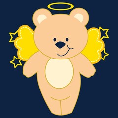Illustration vector cute angel teddy bear with text for fashion design or other products.