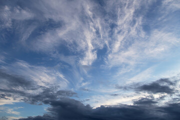 Naklejka na ściany i meble Beautiful blue sky with white and grey cirrus clouds background texture