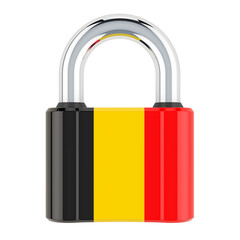 Padlock with Belgian flag, 3D rendering