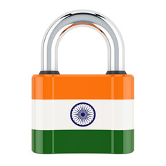 Padlock with Indian flag, 3D rendering