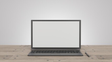 Laptop, tablet, display. on white background workspace mock up design illustration.