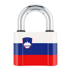 Padlock with Slovenian flag, 3D rendering