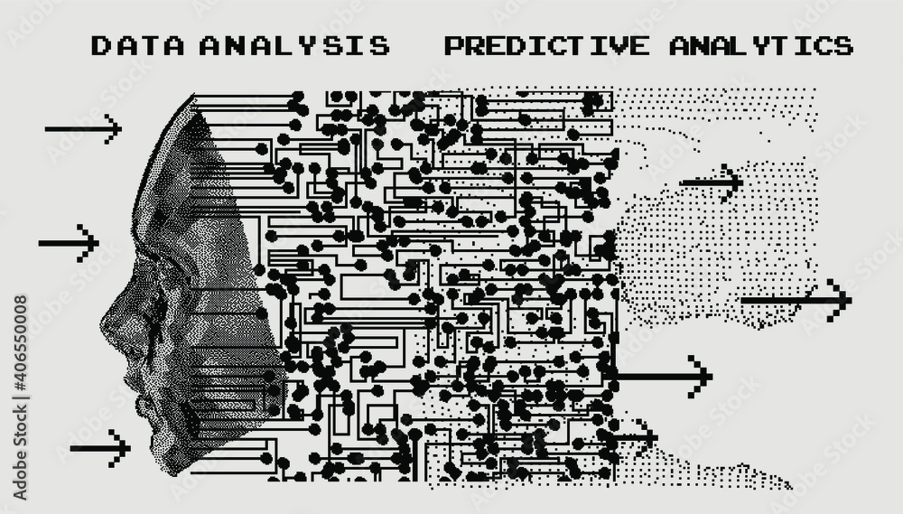 Aufkleber Abstract technology background with 3d face made of particles. Conceptual illustration of Artificial intelligence.