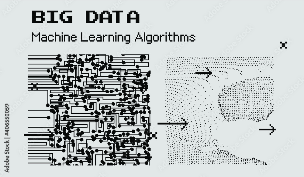Leinwandbilder Data visualization. Network connection structure made of array of dots and composition of geometric shapes.
