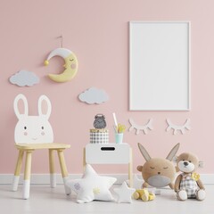 Blank photo frame for mockup in children room,pink wall.