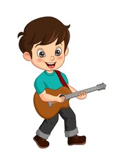 Cute little boy playing guitar