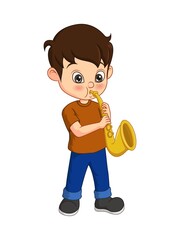 Cute little boy playing the saxophone