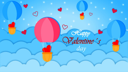 Naklejka premium Happy Valentine´s Day Banner. Horizontal poster, background. Vector ilustration, romantic postcard.