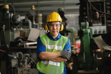 Professional worker asian man. Inspection technician, factory engineer, inspection of the machine...