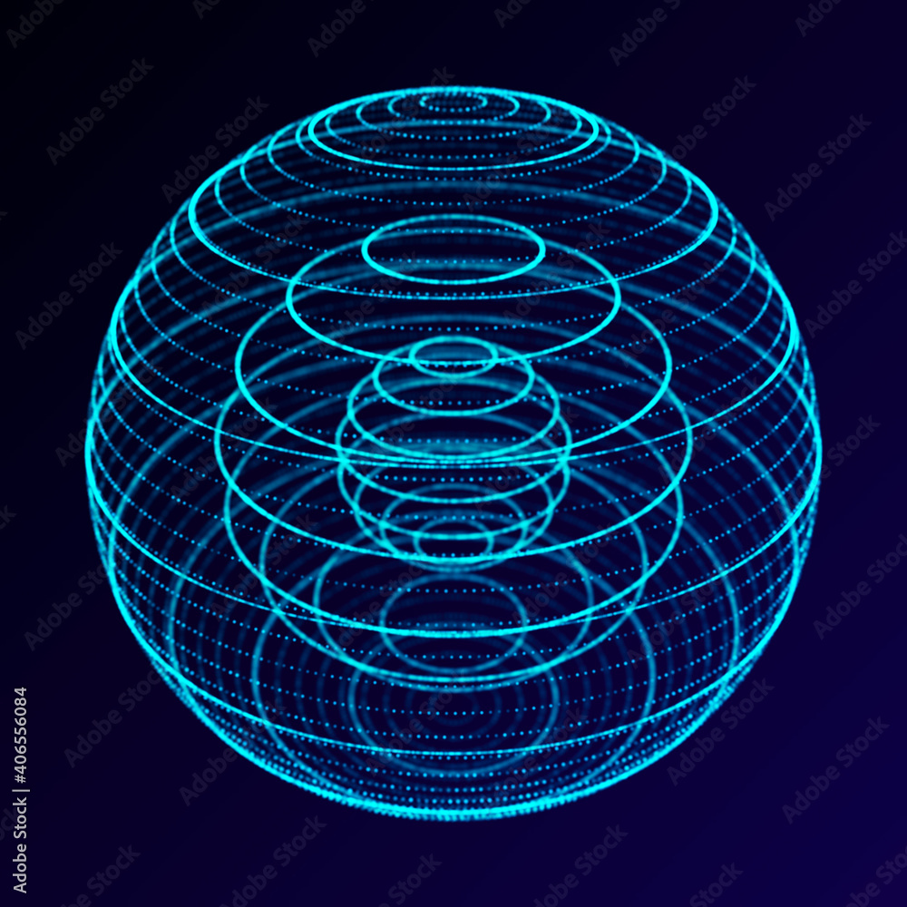 Poster \abstract 3d sphere. sphere with twist lines. glowing lines twisting logo design. outer space object