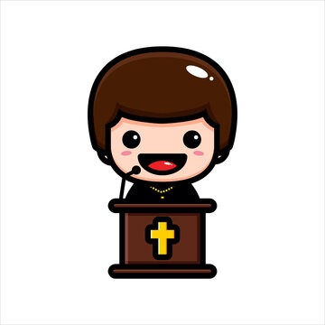 cute pastor character design giving sermon