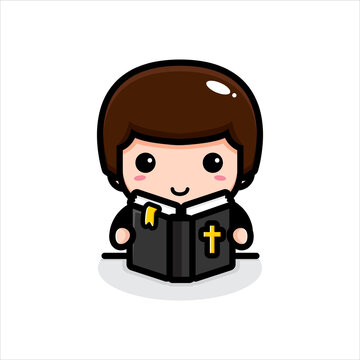 cute pastor character design holding a bible