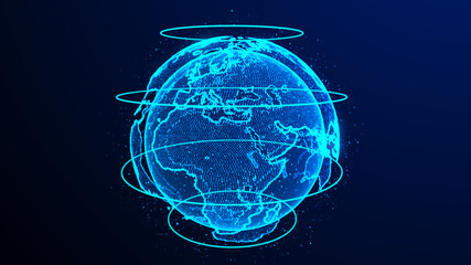 Global network connection. Abstract Earth Map. Big data visualization. 3D rendering.