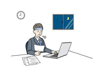 残業をする男性　仕事　ビジネスマン　会社員