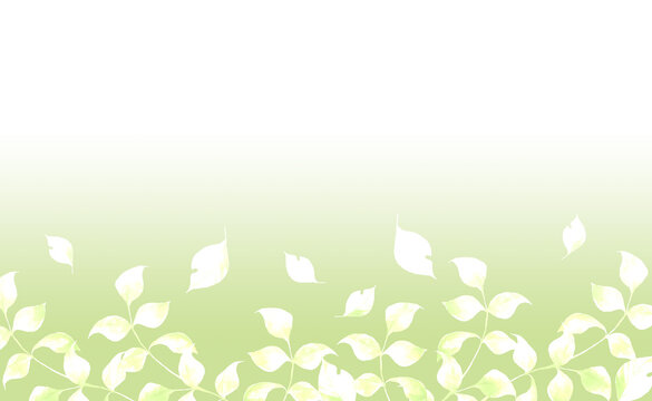 白い葉のイラスト　緑背景