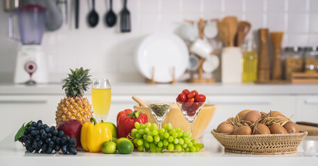 healthy and vegetarian foods background and banner for vegan in kitchen