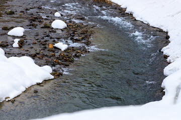 冬の渓流　雪解け水