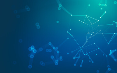 Abstract background. Molecules technology with polygonal shapes, connecting dots and lines. Connection structure. Big data visualization.