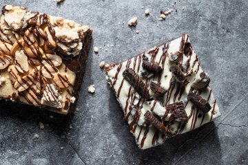 Delicious brownies with oreo and peanut topping